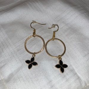Black Enamel Boutique Flower Drop Earrings